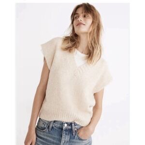 Madewell Sweater Vest Women's Size XL Wool Blend, V Neck Ivory Boxy Fit NWT Soft